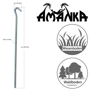 AMANKA Zelt-Hering, 250x4mm, silberfarben, aus verzinktem Stahl für Camping & Outdoor.