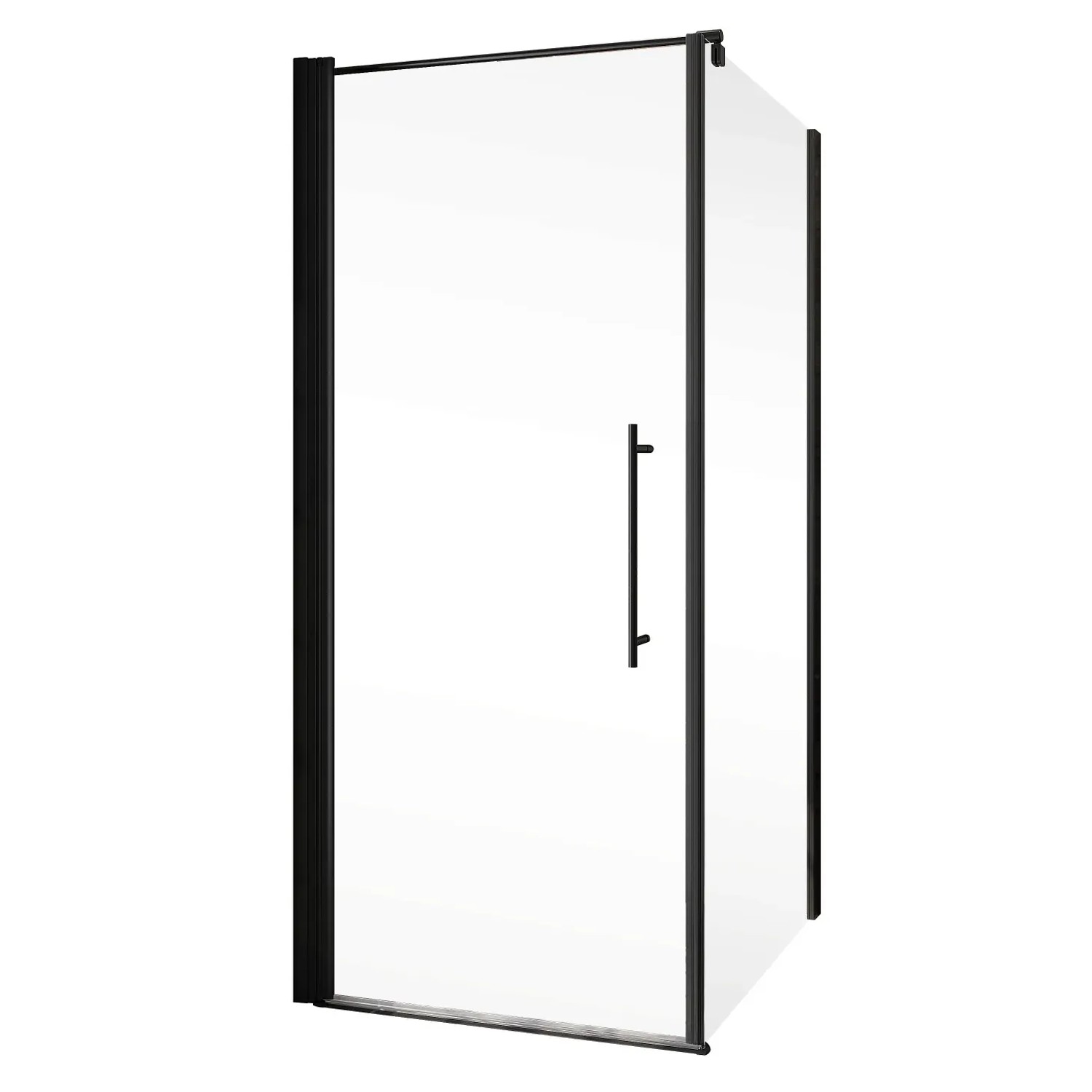 Schulte Alexa Style 2.0 Eckdusche mit Drehtür und Seitenwand, mattschwarze Profile.