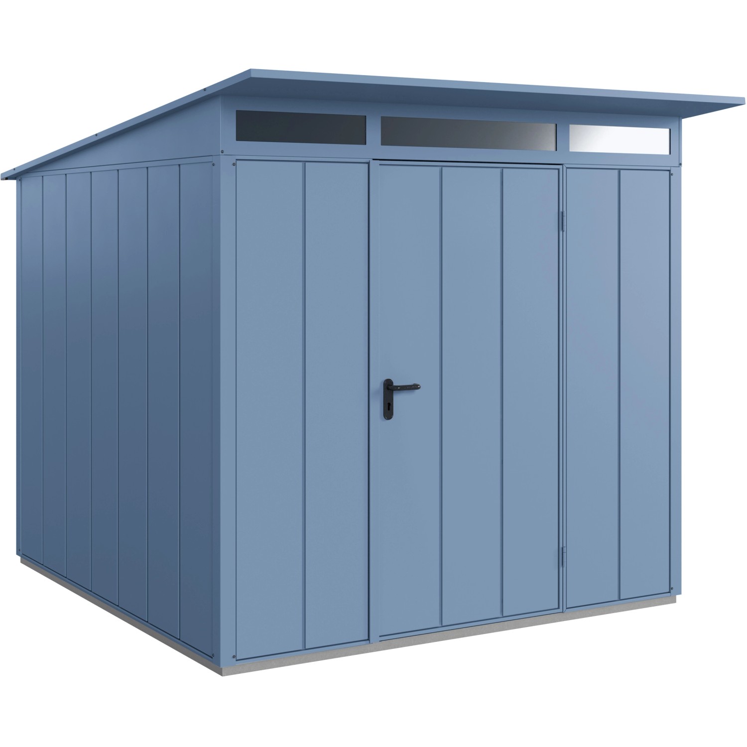 Ecostar Gerätehaus Elegant mit Pultdach Typ 2 RAL5014 Taubenblau Einzeltür