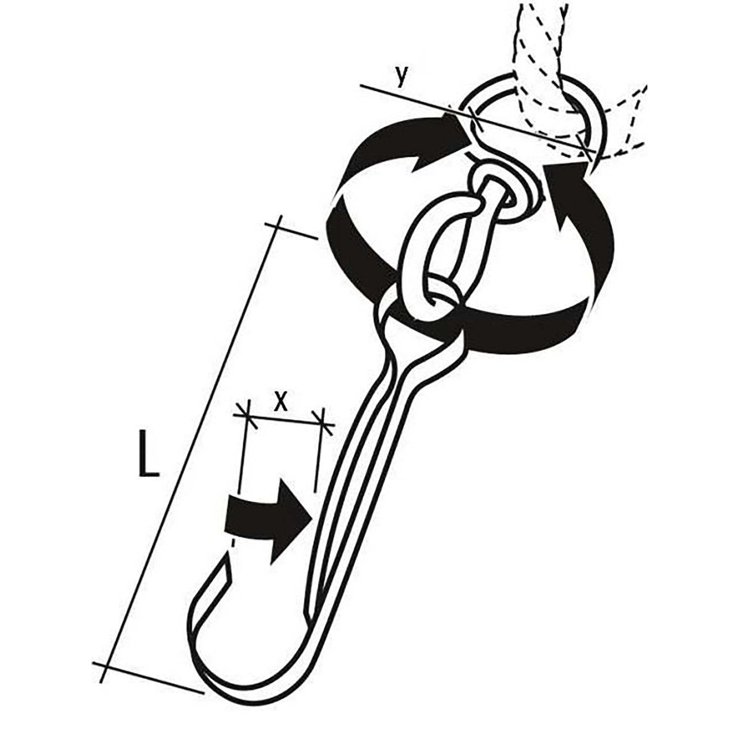 Conacord Simplex Karabinerhaken mit Wirbel, Stahl, 60mm, Schemazeichnung mit Maßangaben.