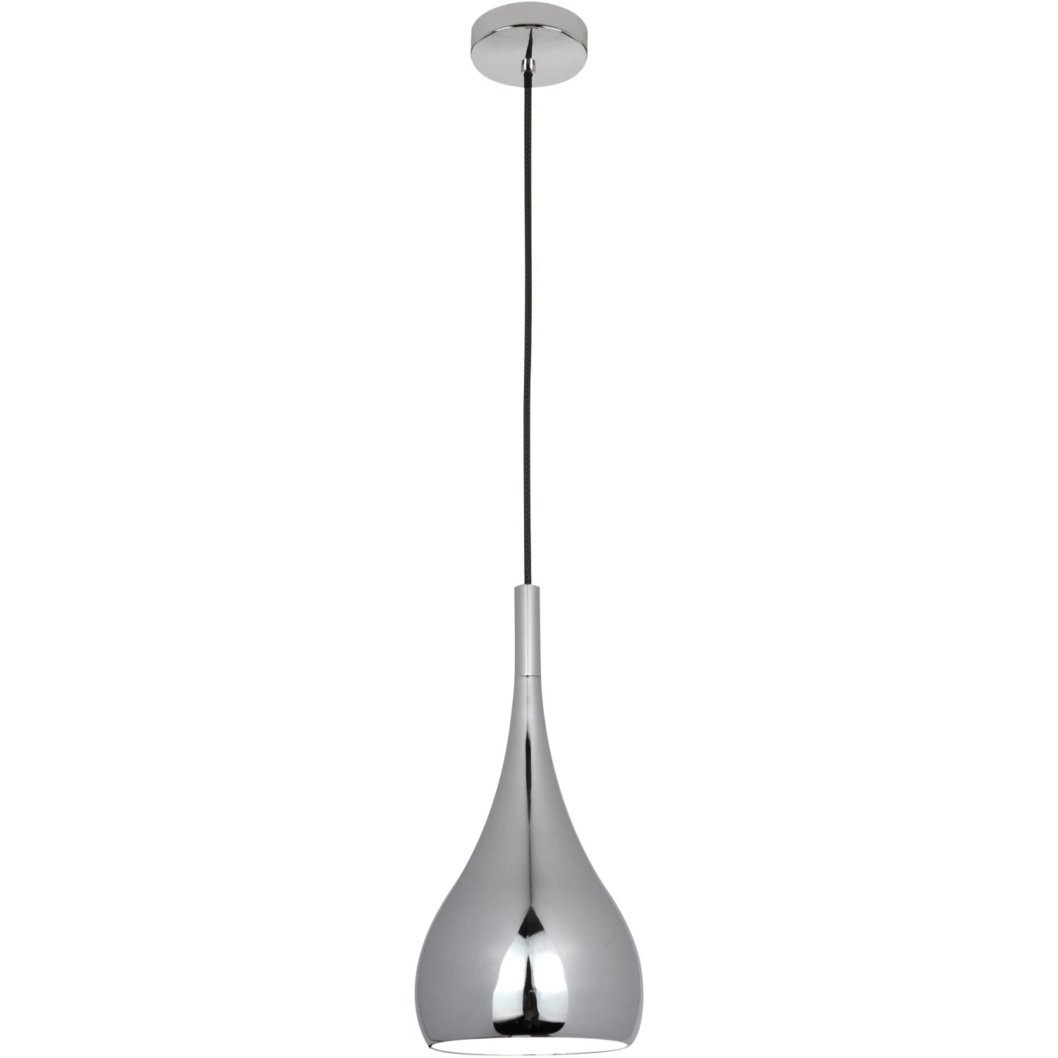 Chromfarbene Näve Pendelleuchte Drop, 1-flammig, aus Metall mit Textilkabel.