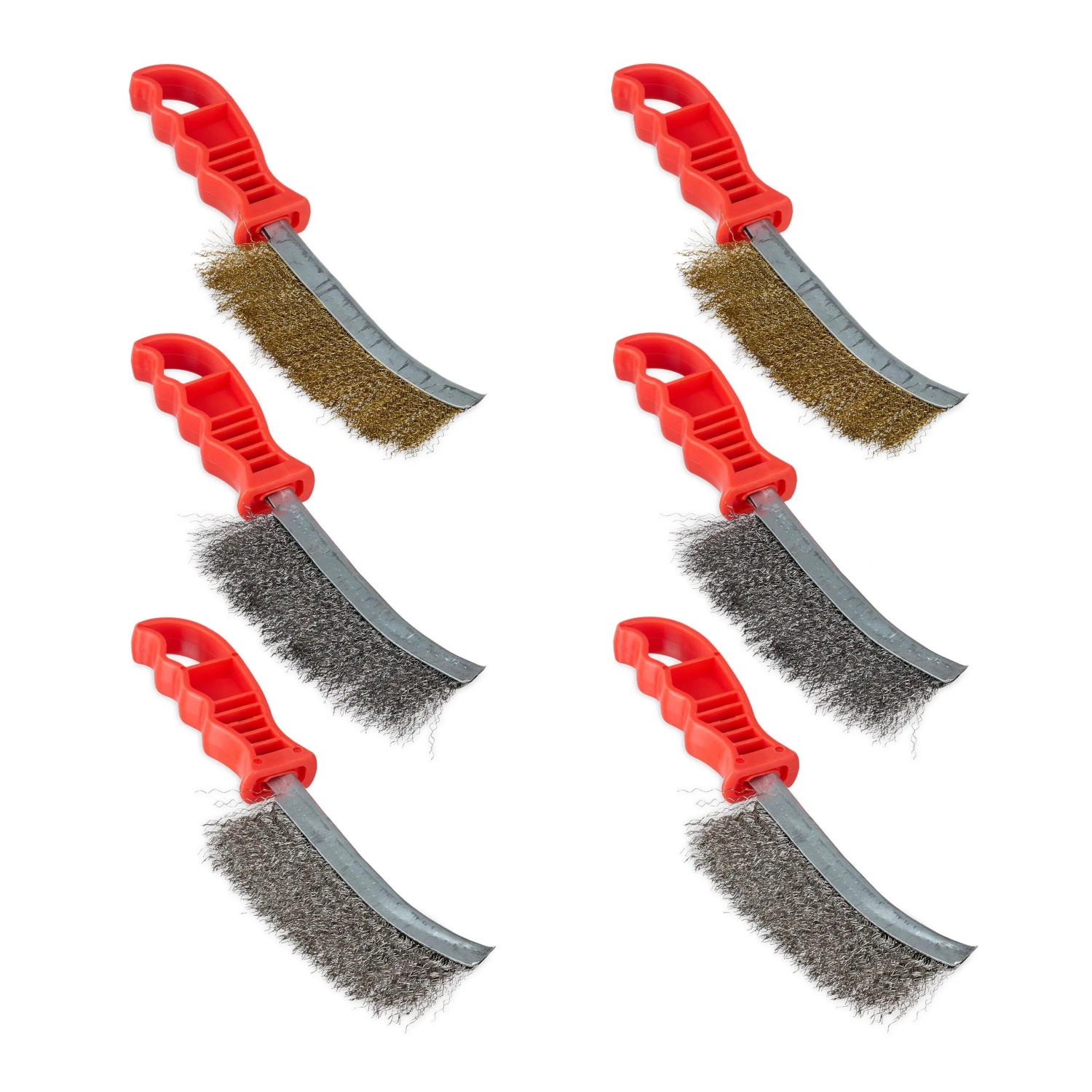 Relaxdays Drahtbürsten 6er Set Metall Kunststoff Silber Gold Rot Ergonomisch Aufhängbar 24 cm x 6 cm x 2 cm 0,1 kg