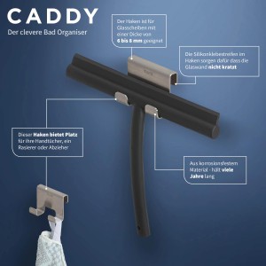 Tiger Caddy Handtuchhaken für Duschkabine, Edelstahl gebürstet, geeignet für 6-8 mm Glas.