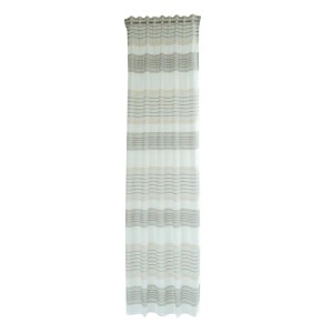 Transparenter Fenstervorhang Kamon Natur mit Streifen in Beige, Grau und Weiß.
