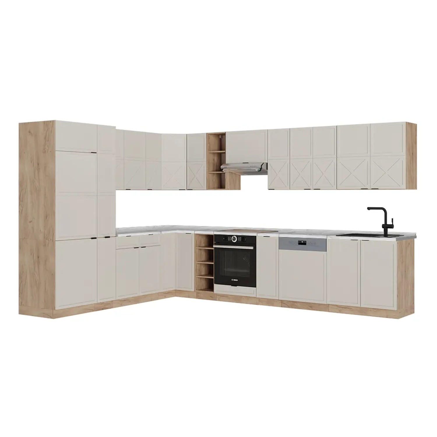 Vicco Fame-Line Eckküche GrauBeige/Goldkraft Eiche 347 x 257 cm ohne Arbeitsplatte ohne E-Geräte