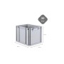 Graue PROREGAL Eurobox 30L mit Scharnierdeckel, gelben Verschlüssen und Maßangaben. Ideal zur Aufbewahrung.