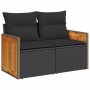 vidaXL Garten-Sofagarnitur, 11-teilig, schwarz, Poly Rattan mit Kissen.
