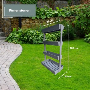 Coemo Vertikalbeet Vera aus Holz mit 4 Etagen im Garten, platzsparend und neigbar.