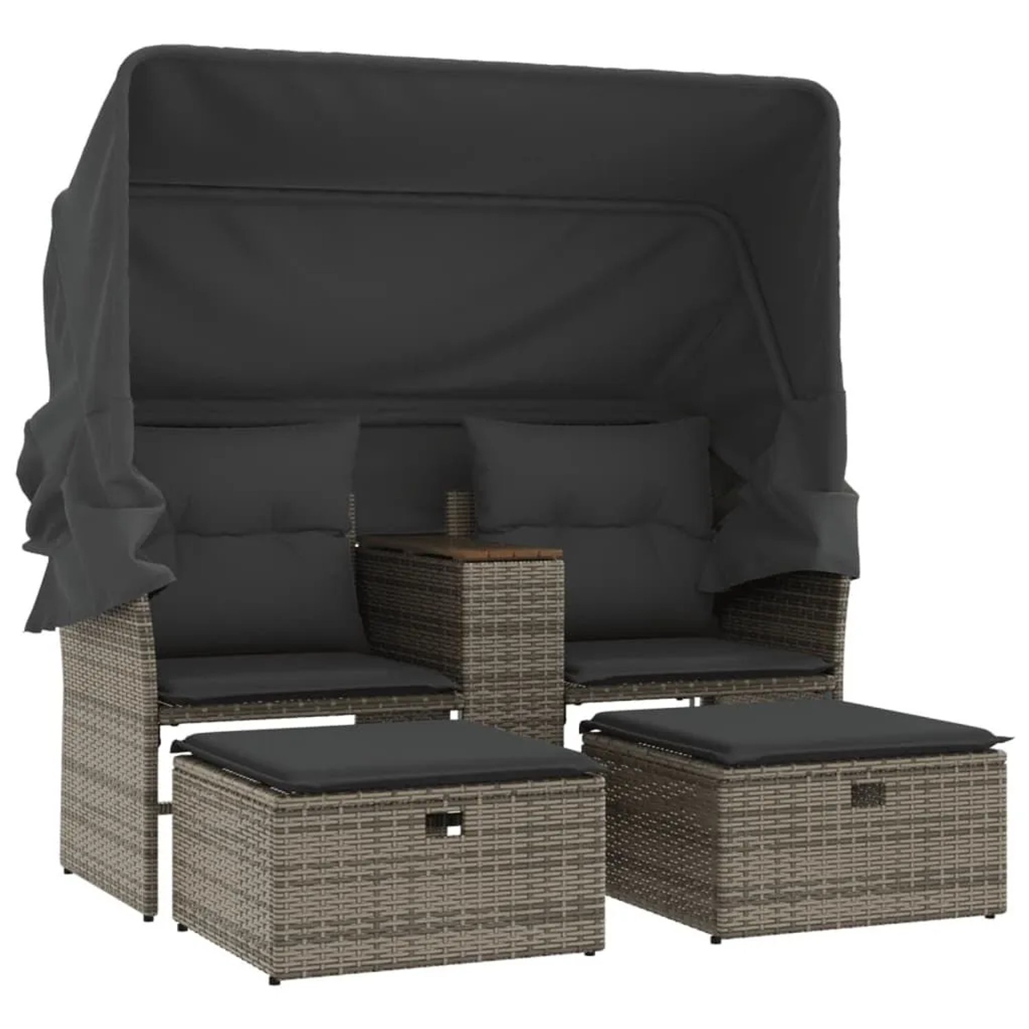 vidaXL Gartensofa 2-Sitzer mit Dach und Hockern Grau Poly Rattan 365801 günstig online kaufen