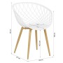 Homestyle4u Gartenstuhl 2er Set, weiße Kunststoffschale mit Holzoptik Beinen und Maßangaben.