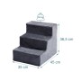 Graue 3-stufige Hundetreppe aus MDF mit Polyesterbezug, 36,5x35x45 cm, bis 50 kg belastbar.