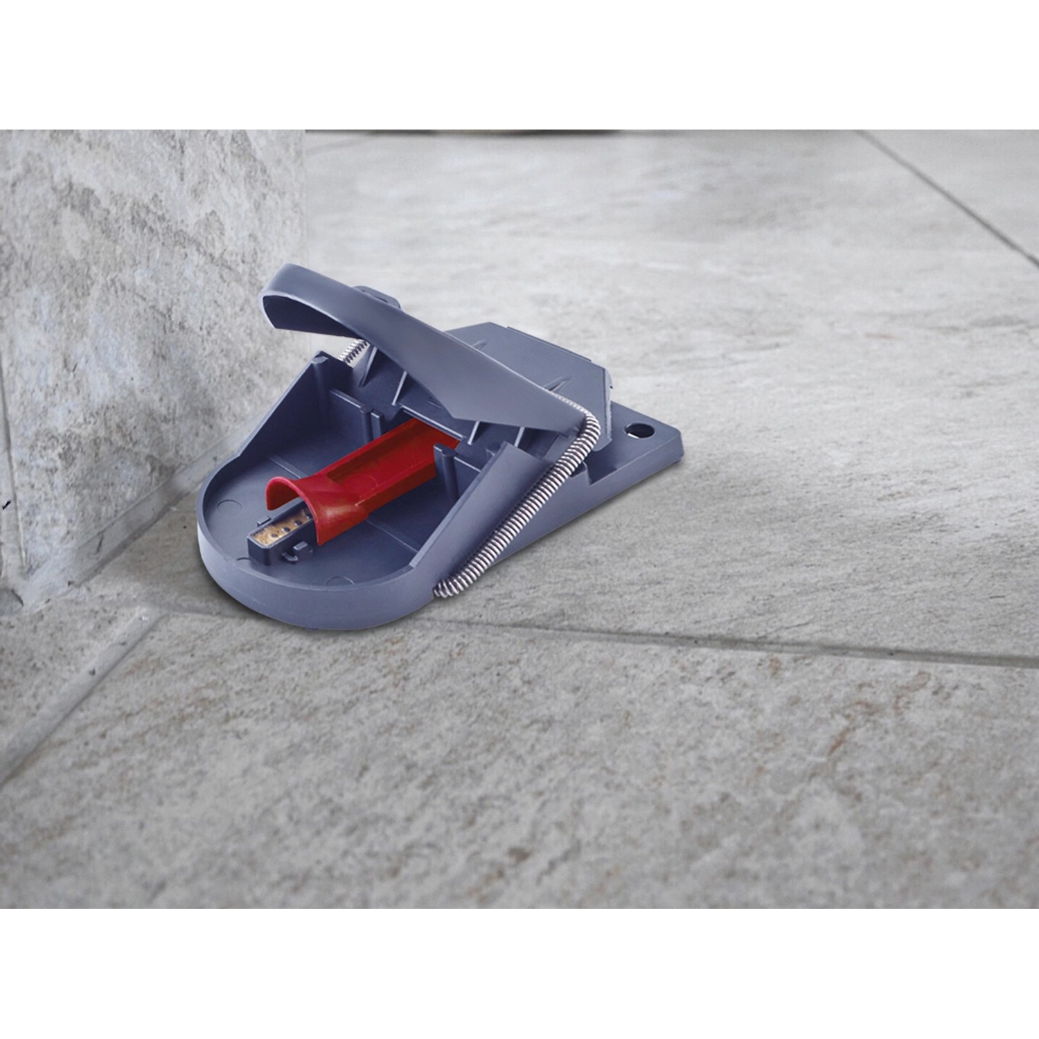 Swissinno Mausefalle Pro SuperCat, 2er-Set, auf Fliesenboden. Effektive und artgerechte Mäusebekämpfung.