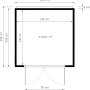 Grundriss Bertilo Gartenhaus HPL 1 Anthrazit-Grau, 228x230 cm, Maße und Türöffnung.