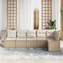Beiges 6-teiliges Garten-Sofa-Set aus Poly Rattan von vidaXL für den Außenbereich.