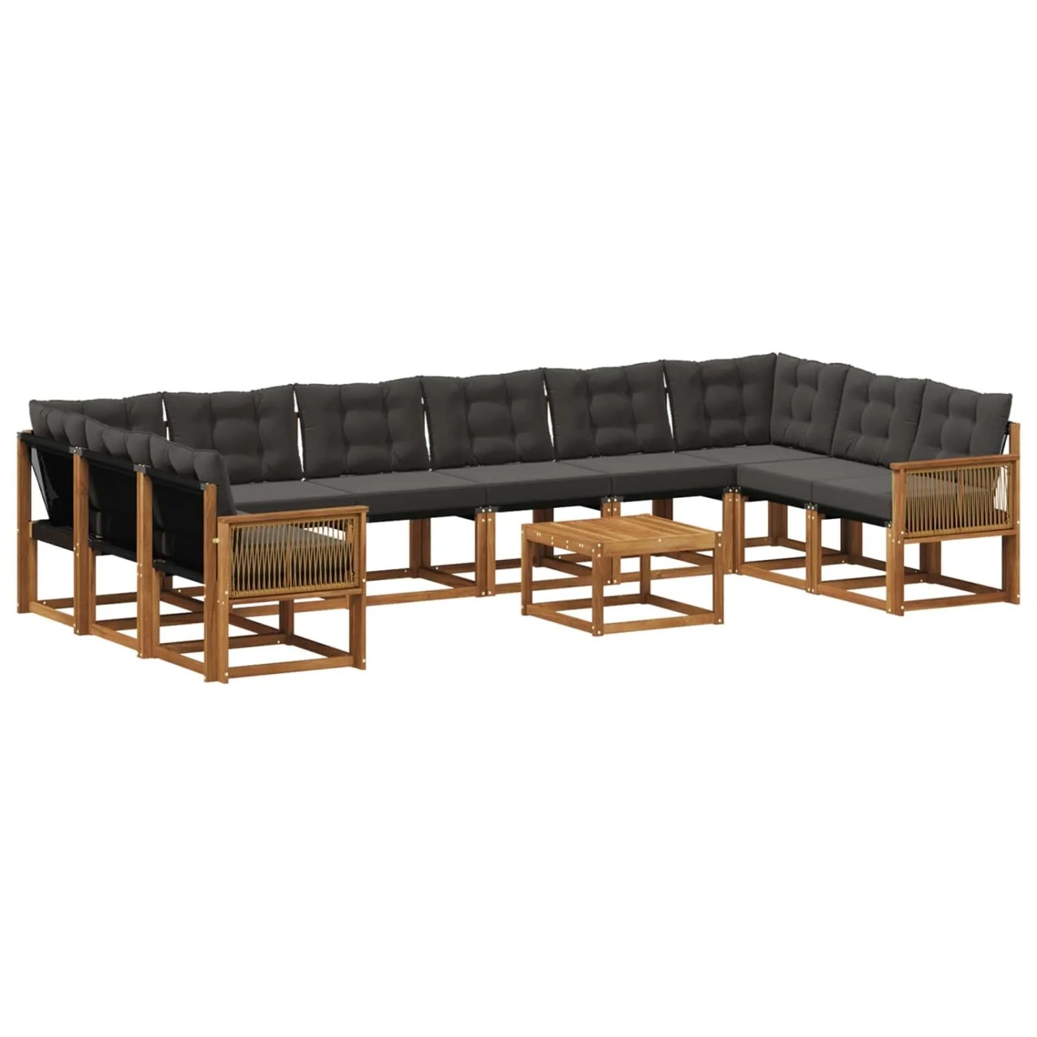 vidaXL Outdoor-Sofagarnitur mit Kissen 11 Stk Natur und Schwarz 3382260