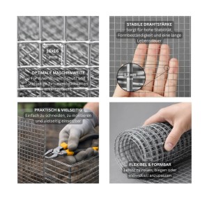 PROREGAL Maschendrahtzaun, verzinkt, 1x10m, 16x16mm Maschenweite, 1,2mm Drahtstärke. Ideal als Hasendraht, Kaninchendraht, Hühnerdraht.