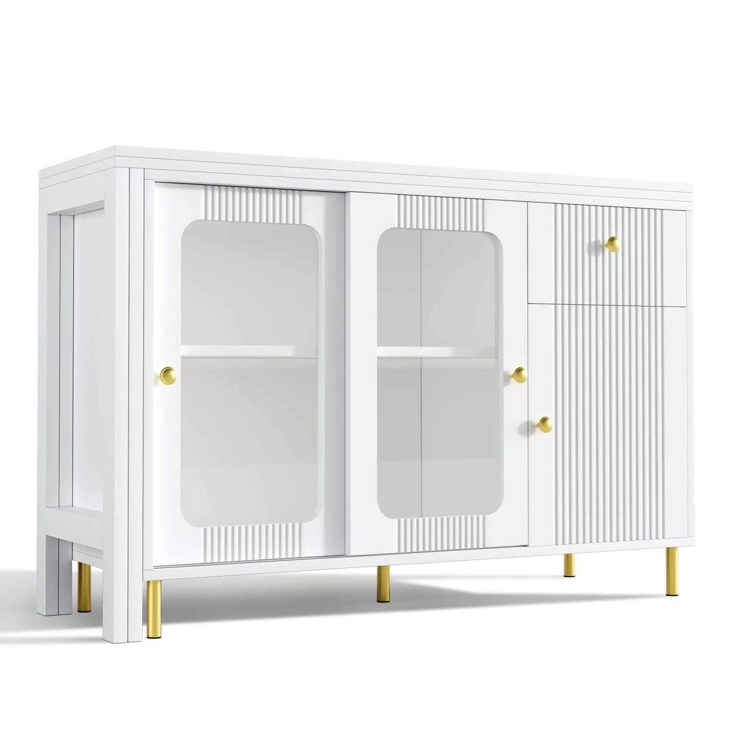 okwish Buffetschrank mit Glastüren Klapptisch Esszimmer 116x40x78cm Weiß