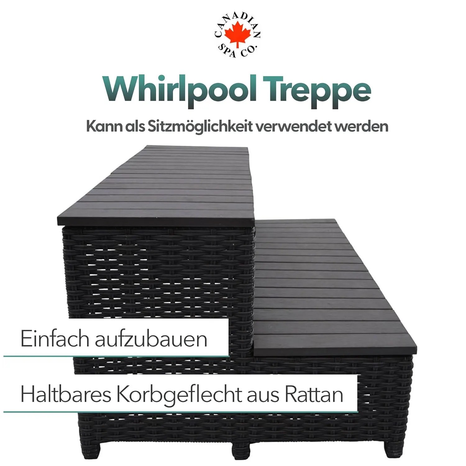 Braune Rattantreppe für Whirlpool, 2-stufig, aus Korbgeflecht und Holz, 106x56x43cm.