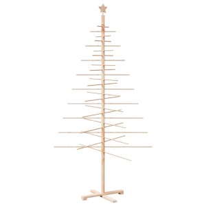 Holz-Weihnachtsbaum aus Kiefer und Bambus, 210 cm hoch, mit Sternspitze und Kreuzfuß, zum Schmücken.