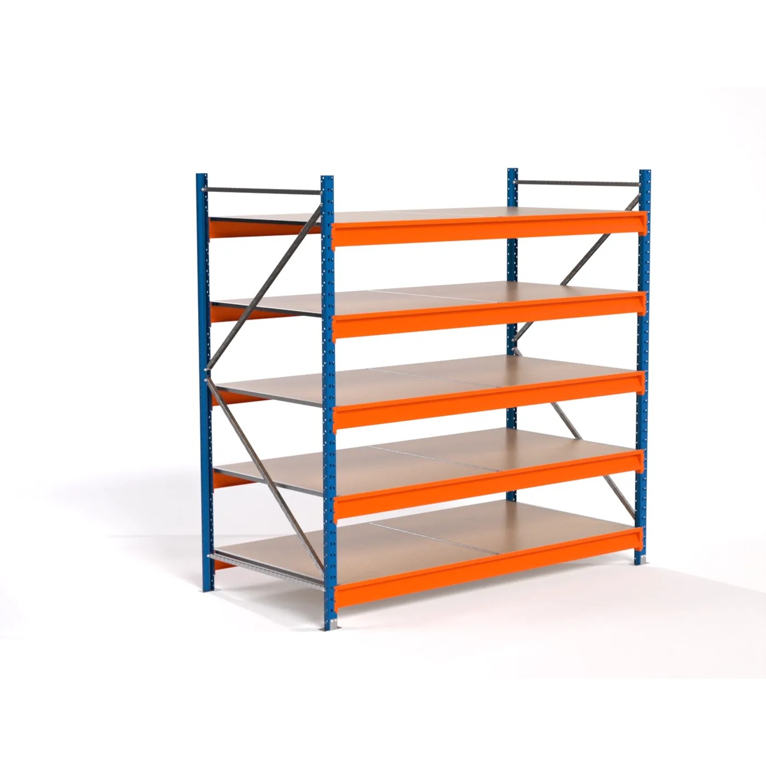 PROREGAL Industrie Weitspannregal Lagerregal MAXIMUS PRO Grundregal HxBxT 200x200x100cm 5 Spanplatten-Fachboden Fachlast 690kg Blau/Orange