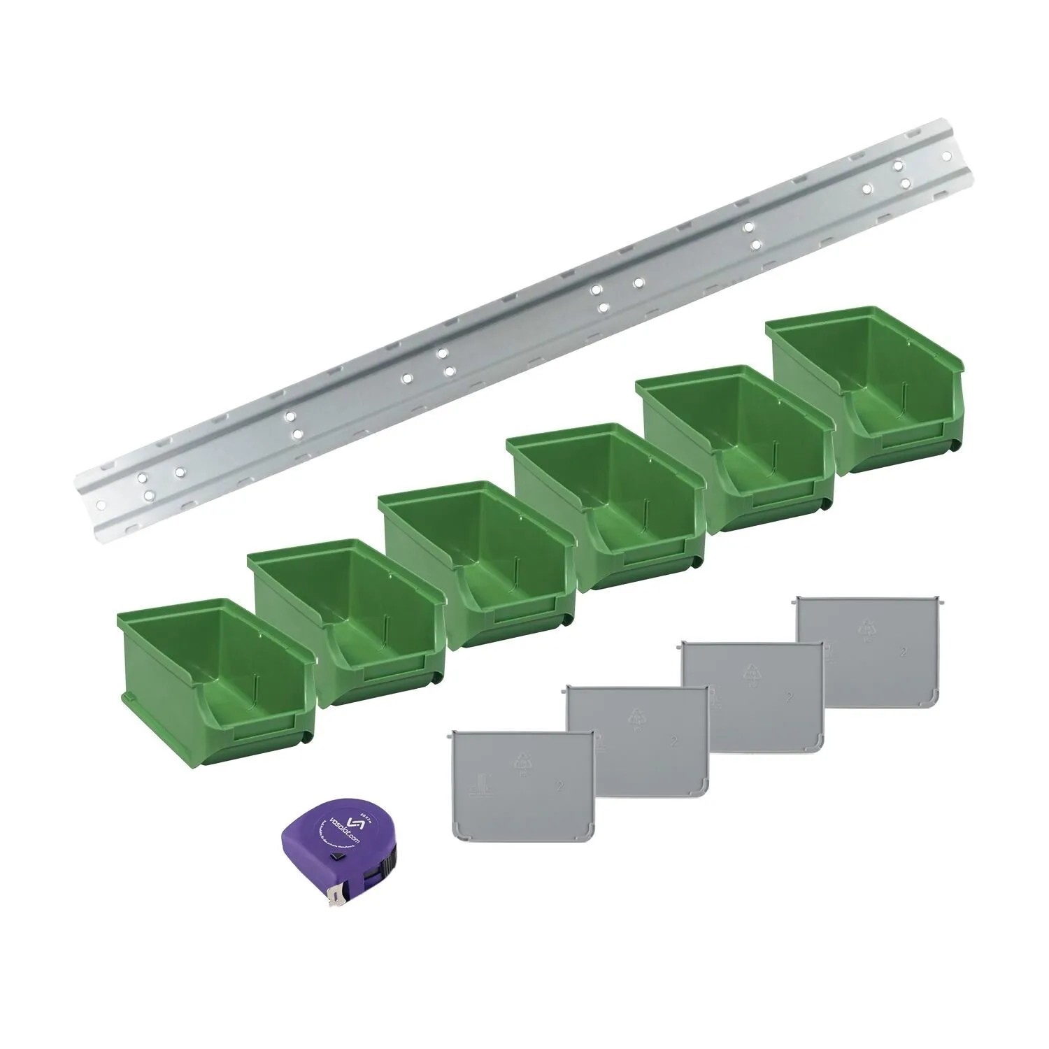 vasalat Set Stapelboxen Größe 2 160x102x75 mm Grün mit Schiene & Trennsteg 6 Stück