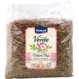 Vitakraft VitaVerde Heu mit Wildrose, Nager-Ergänzungsfutter im transparenten Beutel.