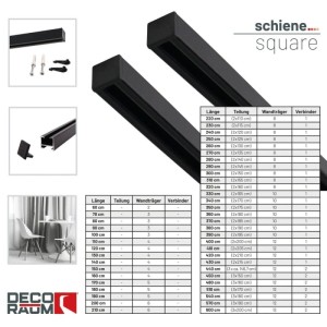 Deco-Raum Gardinenschiene nach Maß 1-Lauf Square Schwarz 200cm