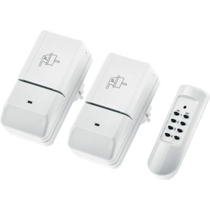 Funkschalter-Set für Außen, 3-teilig, weiß, mit 2 Schaltern und Fernbedienung.