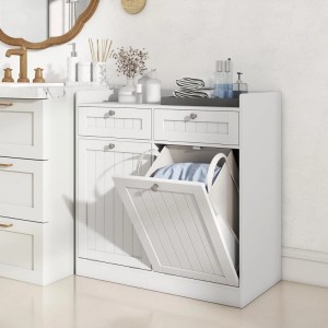 Costway Kippbarer Wäscheschrank Badezimmerschrank mit Abnehmbarem Wäschesack