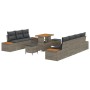 Graues 10-teiliges vidaXL Garten-Sofa-Set aus Polyrattan mit Tisch und Kissen.