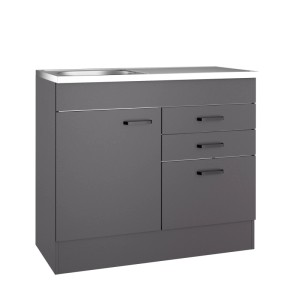 OPTIFIT Spülenunterschrank Kiel420, 100 cm breit, anthrazit mit Spüle, Schubkästen und Tür.