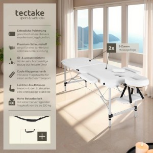 Tectake 2 Zonen Massageliege  Breite 60 cm  Polsterung 4 cm Inklusive Tragetasche  205 x 60 x 89 cm Weiß