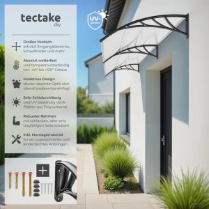 Tectake Vordach  In Bogenform Wetterfest  93 x 300 x 0 50 cm Transparent