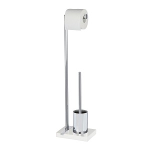 Wenko WC-Garnitur Noble Weiß: Stand-WC-Bürste mit Toilettenpapierhalter, elegantes Bad-Accessoire.