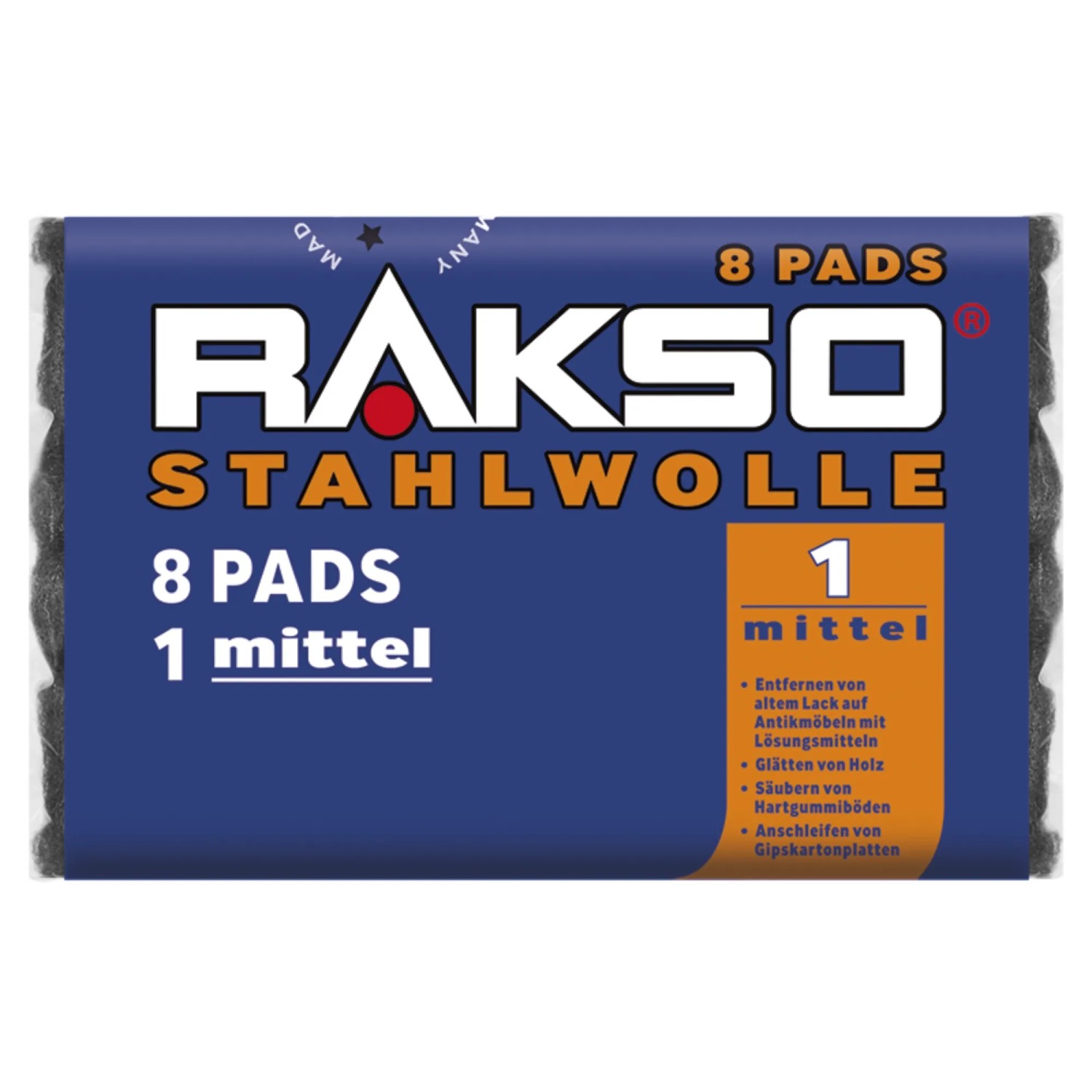 RAKSO Stahlwolle Pads Sorte 1 Mittel 1 x 8 Stück