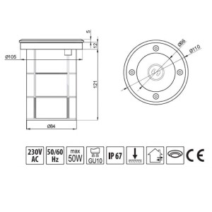 SOTECH Bodeneinbaustrahler ALFA Edelstahl Rund Ø 110 mm