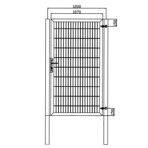 Skizze eines anthrazitfarbenen Gartentors/Industrietors für Doppelstabzaun, 120x100 cm.