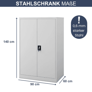 Grauer JAN NOWAK Aktenschrank KEVIN mit 4 Ebenen, abschließbarer Metallschrank für Büro und Werkstatt.