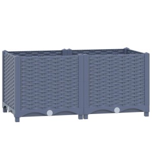Dunkelgraues vidaXL Hochbeet (80x40x38 cm) aus Polypropylen mit Rattan-Optik.