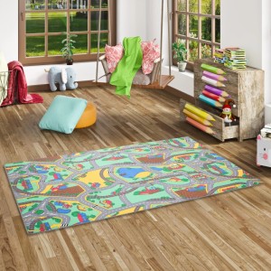Bunter Snapstyle Kinder Straßenteppich 140x200cm mit Straßenmuster für Spielspaß im Kinderzimmer.