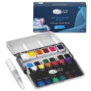 Artina Colaro Aquarellfarben 12er Set mit Pinsel im Metallkasten.