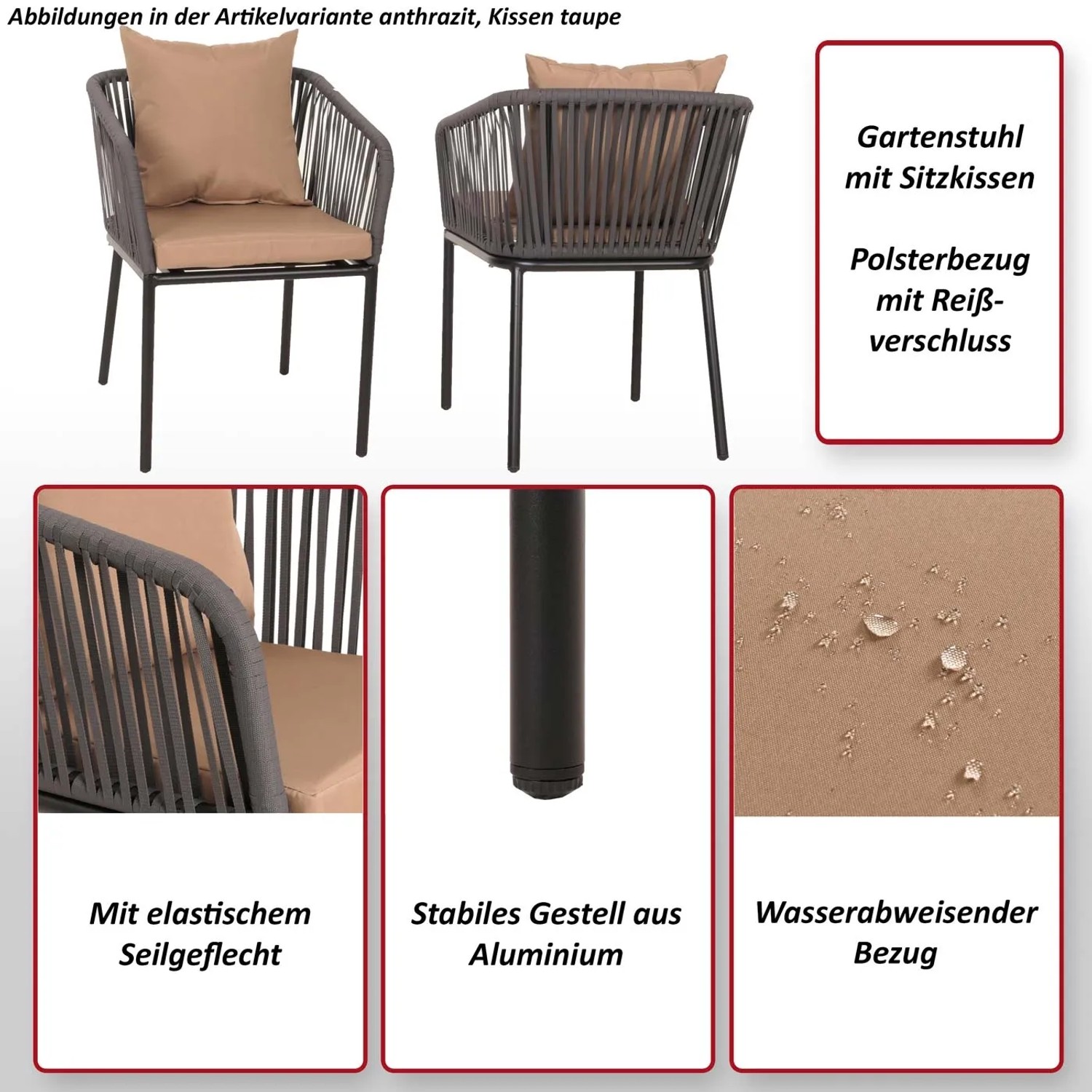 MCW 2er-Set Gartenstuhl N41 Hellgrau Kissen Taupe kaufen bei OBI