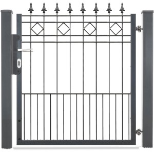 Anthrazitfarbenes Metall Gartentor-Set Rimini zum Einbetonieren, 110x102 cm.