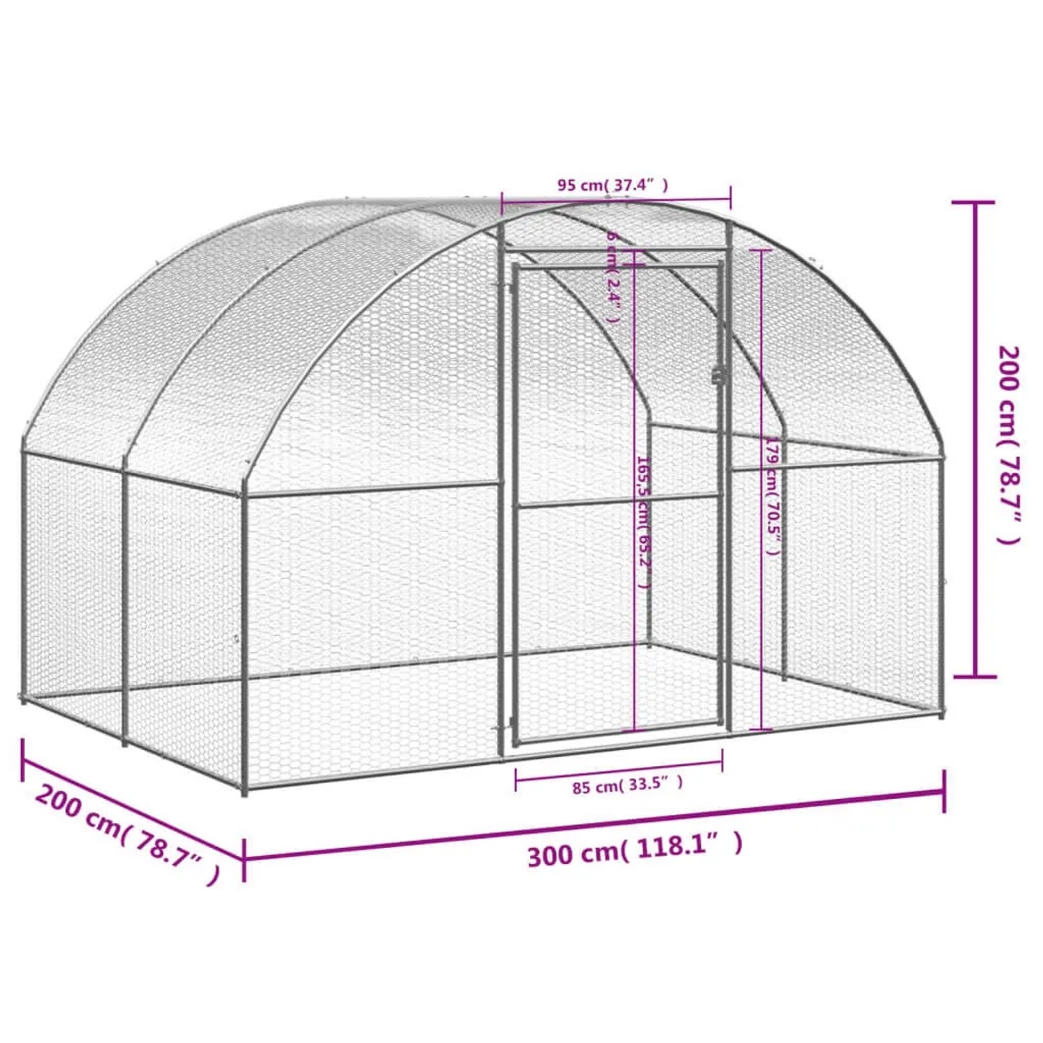 vidaXL Hühnerstall 3x2x2 m aus verzinktem Stahl, mit wasserfester Überdachung.