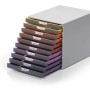 Durable Schubladenbox A4 Varicolor mit 10 Fächern in Gelb, Orange, Rot und Lila zur Büro-Organisation.