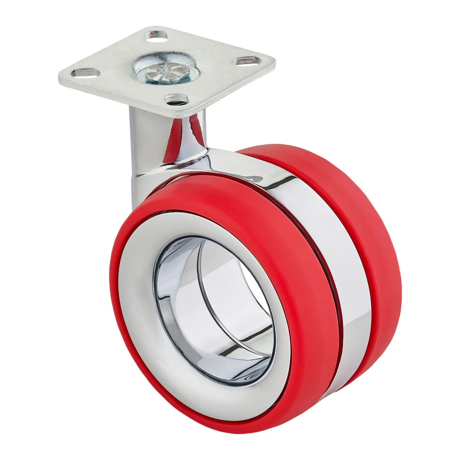 SOTECH Premium Möbelrolle DÜSSELDORF Ø75 mm Höhe 98,5 mm Chrom Rot Ohne Bremse Anschraubplatte 47 x 47 mm