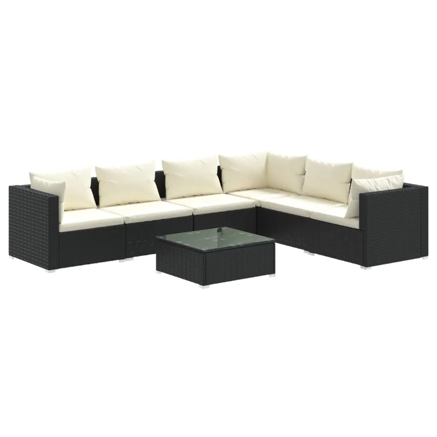 vidaXL 7-Tlg Garten-Lounge-Set mit Kissen Poly Rattan Schwarz 3101727