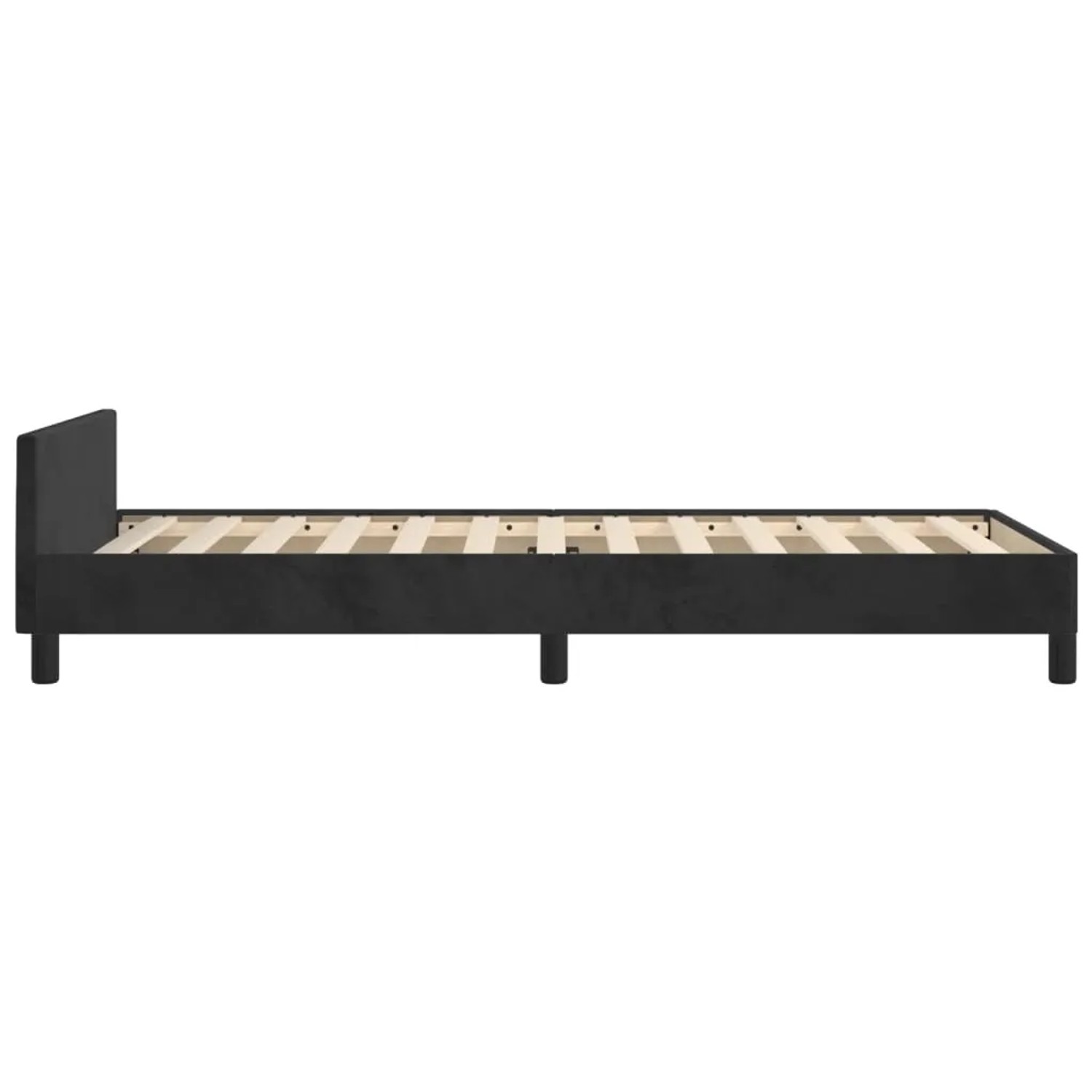 Schwarzes Samt-Bettgestell (80x200 cm) mit Kopfteil. Modernes Design für Schlafzimmer.