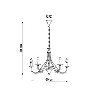 Schwarzer Sollux Lighting Kronleuchter Minerwa 5 mit Kerzenoptik für Wohnzimmer & Schlafzimmer.