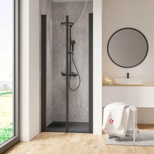 Schulte ExpressPlus Pendeltür in Nische, mattschwarz, 200x90 cm. Duschtür mit Sicherheitsglas für moderne Bäder.